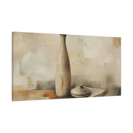 Main Mockup. Worn Ceramic Vase And Lid shown as canvas print