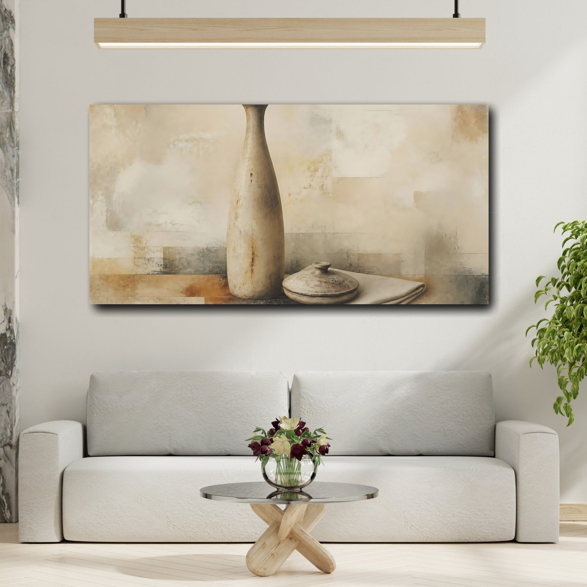 Mockup 2. Worn Ceramic Vase And Lid shown as canvas print