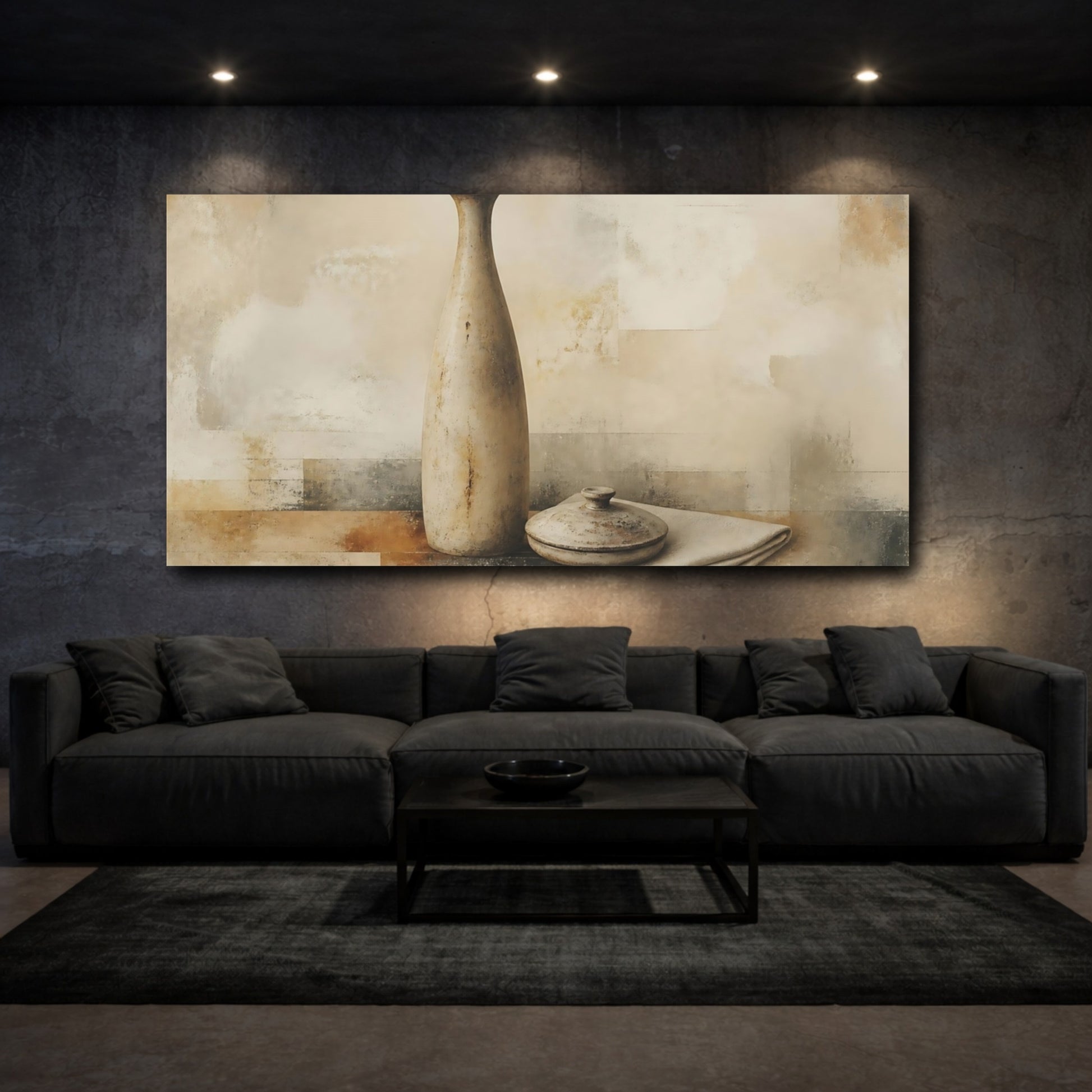 Mockup 3. Worn Ceramic Vase And Lid shown as canvas print