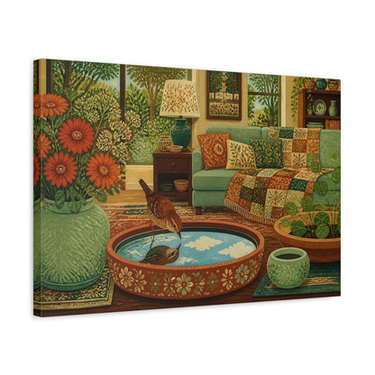 Side Mockup 3. Wren In Living Room shown as canvas print