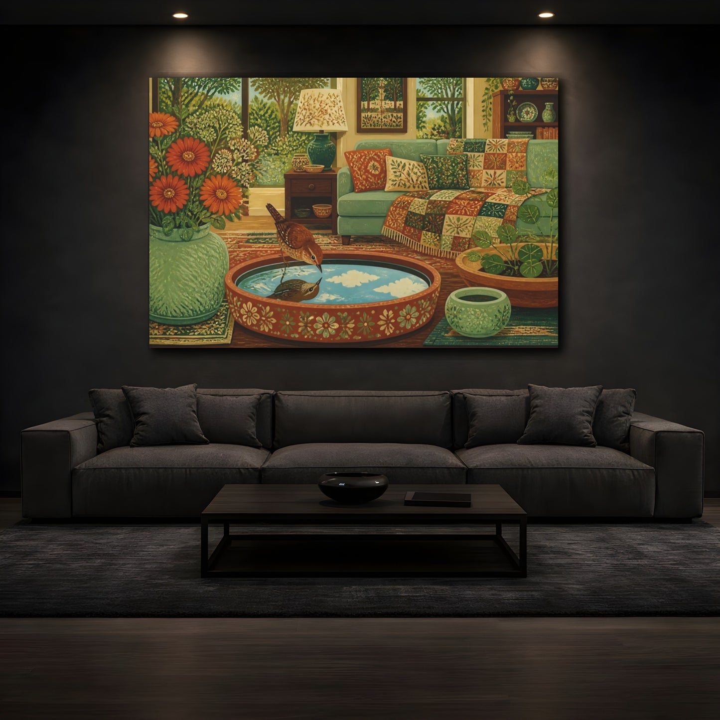Mockup 3. Wren In Living Room shown as canvas print