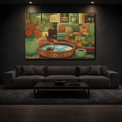 Mockup 3. Wren In Living Room shown as canvas print