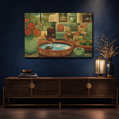 Mockup 4. Wren In Living Room shown as canvas print