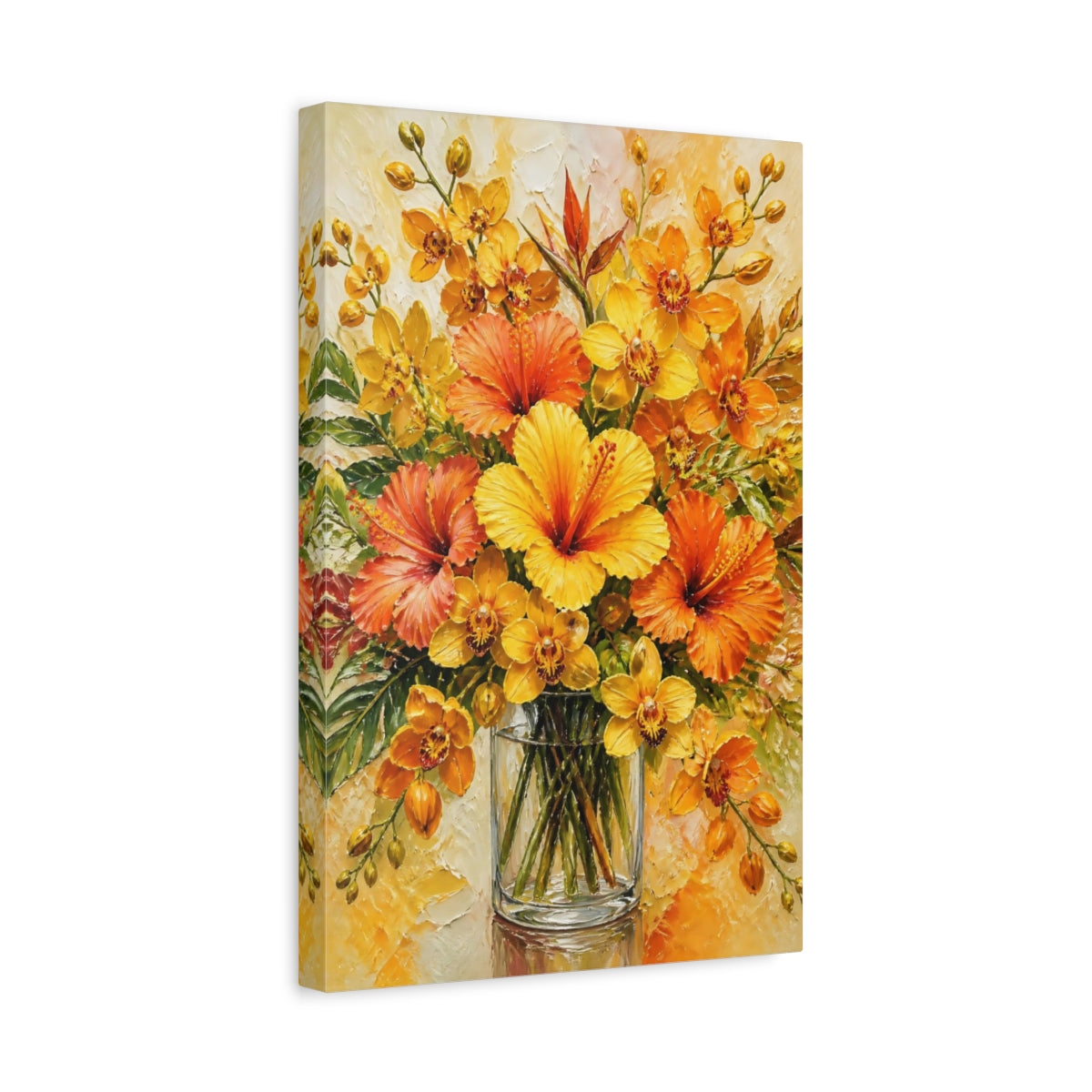 Side Mockup 4. Yellow Hibiscus Flowers shown as canvas print