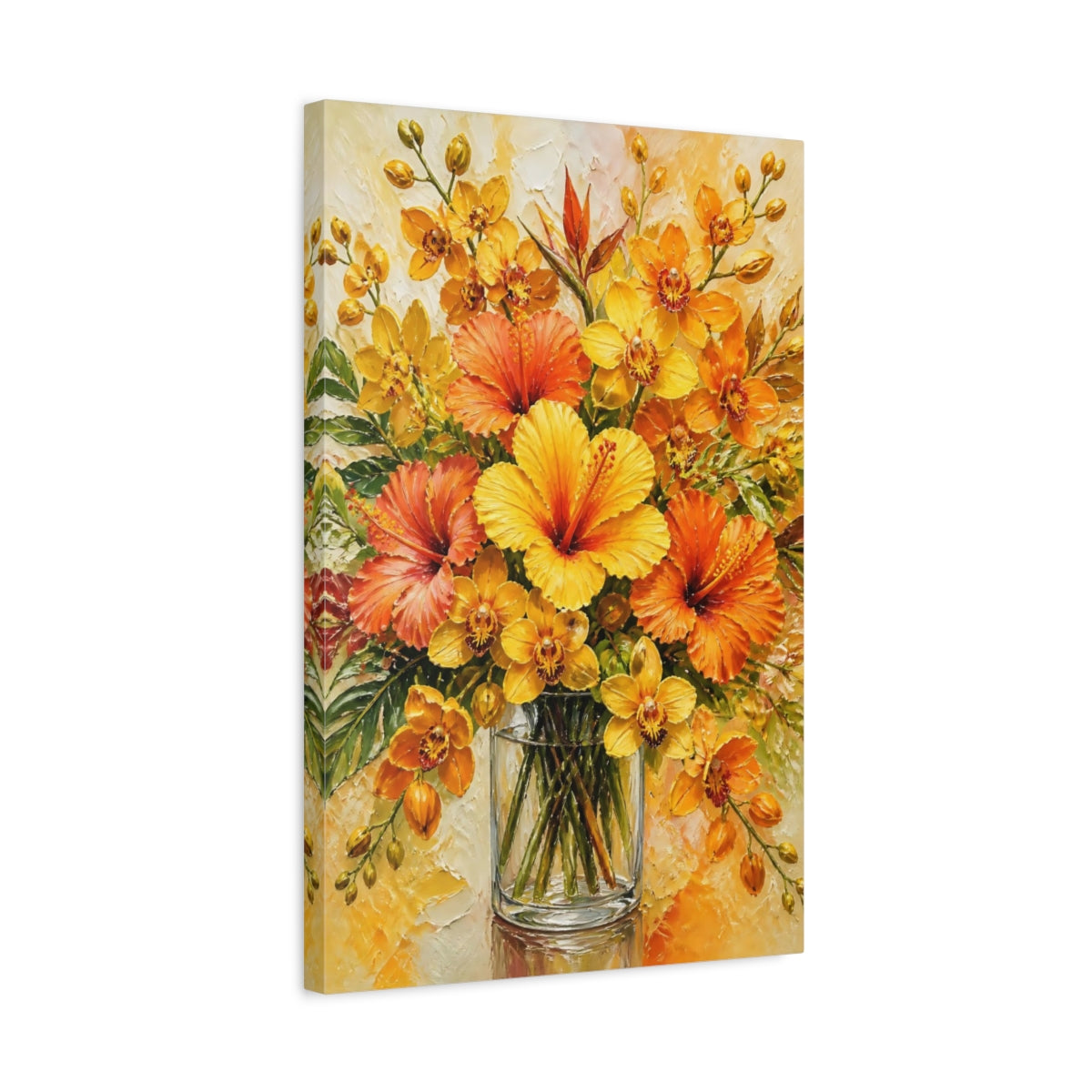 Side Mockup 3. Yellow Hibiscus Flowers shown as canvas print