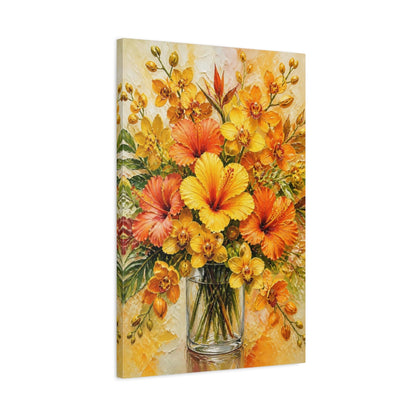 Side Mockup 2. Yellow Hibiscus Flowers shown as canvas print