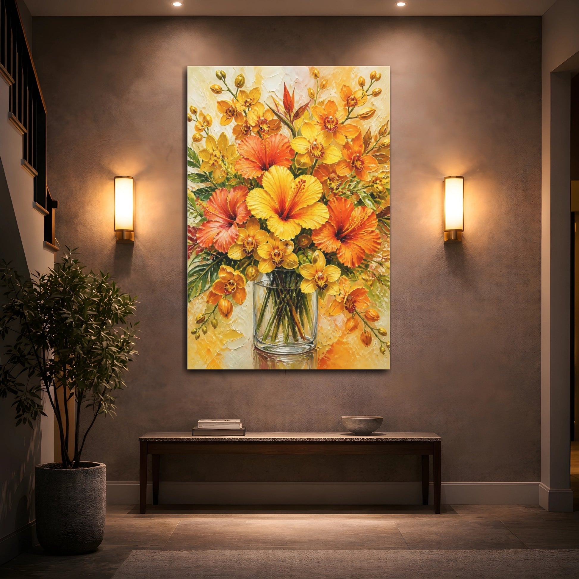 Mockup 2. Yellow Hibiscus Flowers shown as canvas print