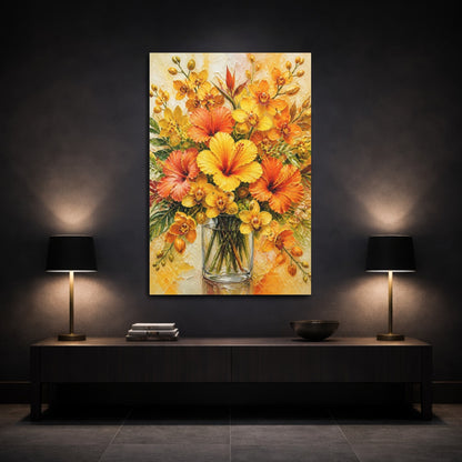 Mockup 3. Yellow Hibiscus Flowers shown as canvas print