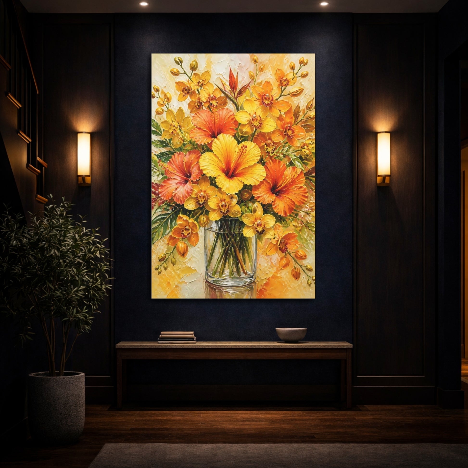Mockup 4. Yellow Hibiscus Flowers shown as canvas print