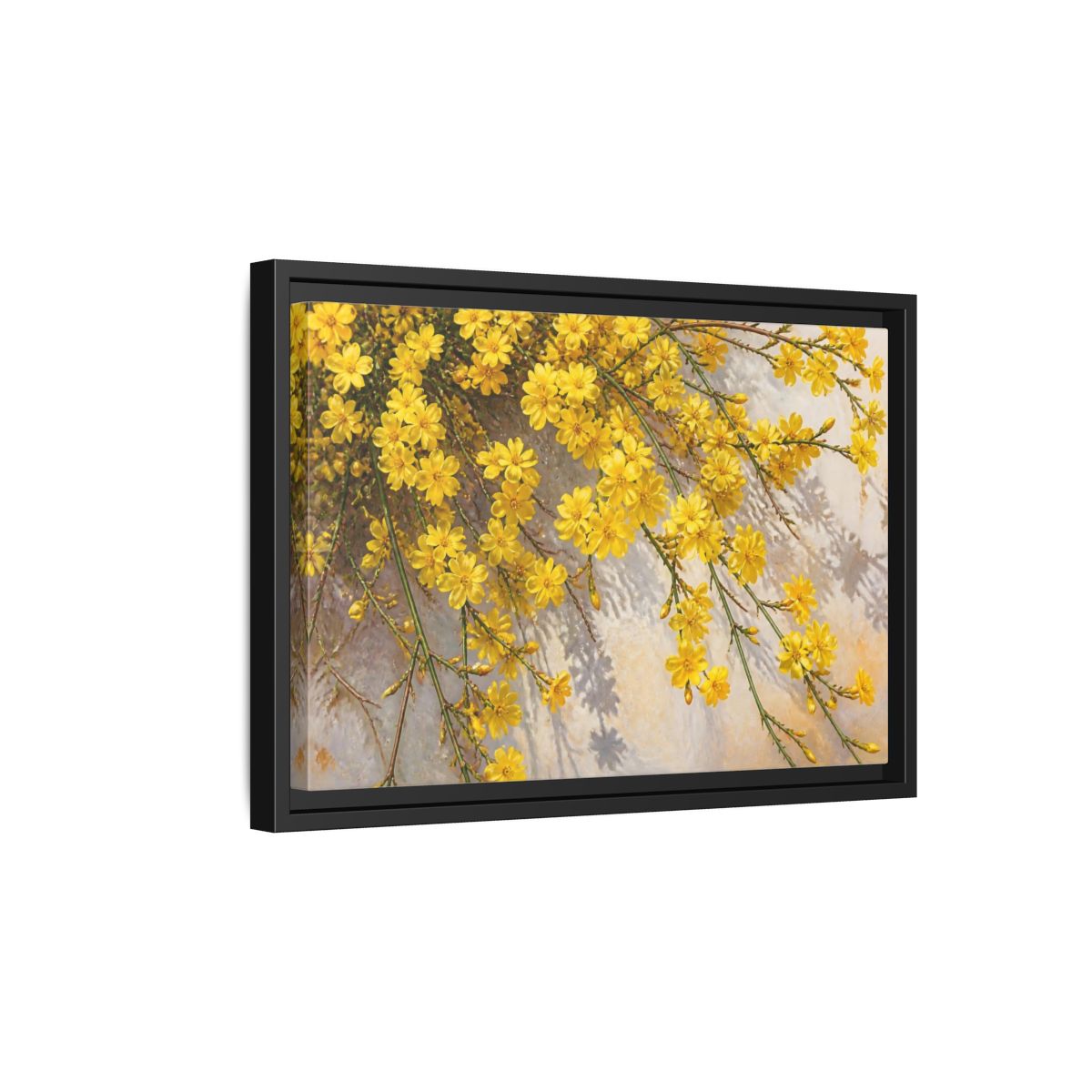 Side Mockup 6. Yellow Jasmine Floral Branches shown as framed canvas print