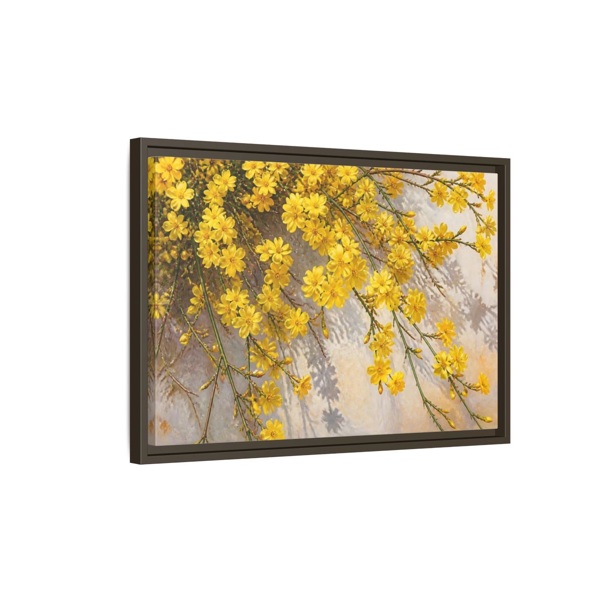 Side Mockup 2. Yellow Jasmine Floral Branches shown as framed canvas print