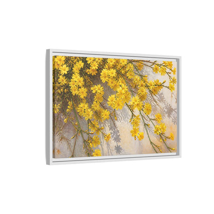 Side Mockup 1. Yellow Jasmine Floral Branches shown as framed canvas print