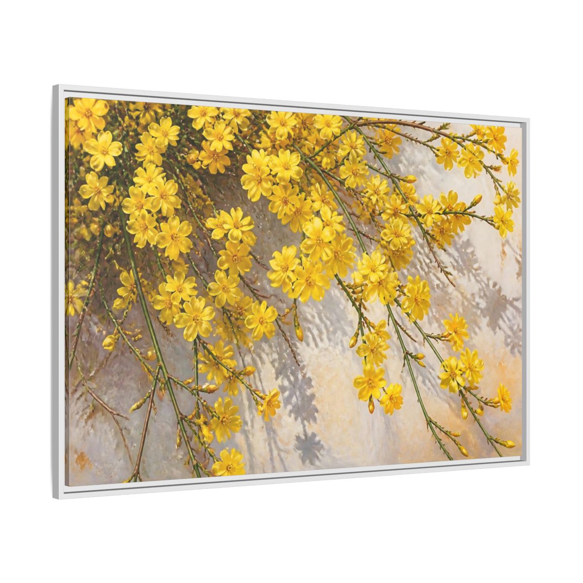 Side Mockup 7. Yellow Jasmine Floral Branches shown as framed canvas print