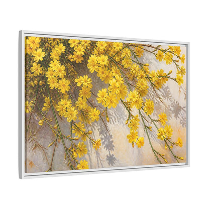Side Mockup 9. Yellow Jasmine Floral Branches shown as framed canvas print