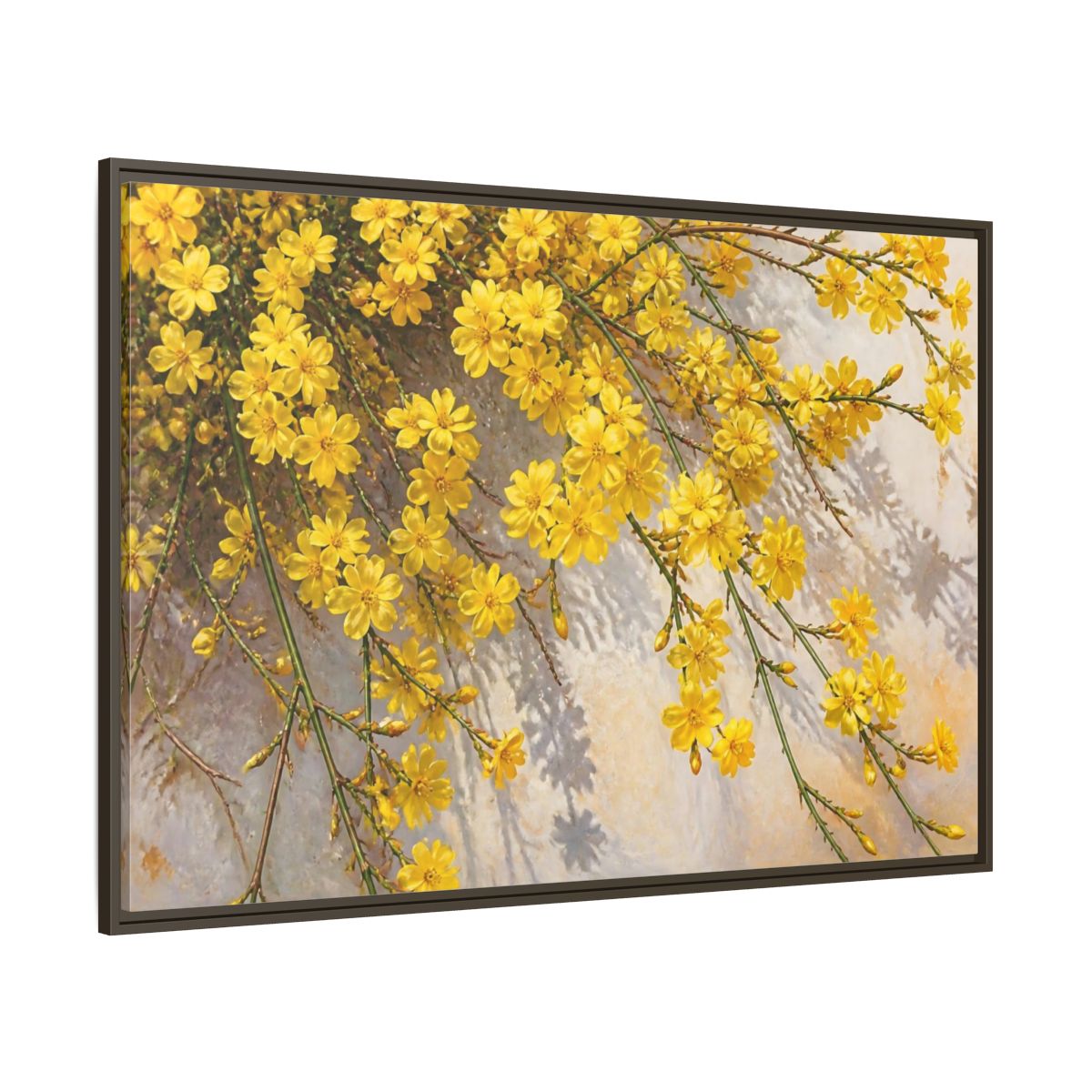 Side Mockup 8. Yellow Jasmine Floral Branches shown as framed canvas print