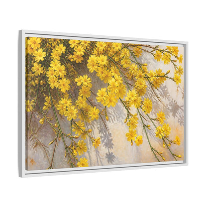 Side Mockup 10. Yellow Jasmine Floral Branches shown as framed canvas print