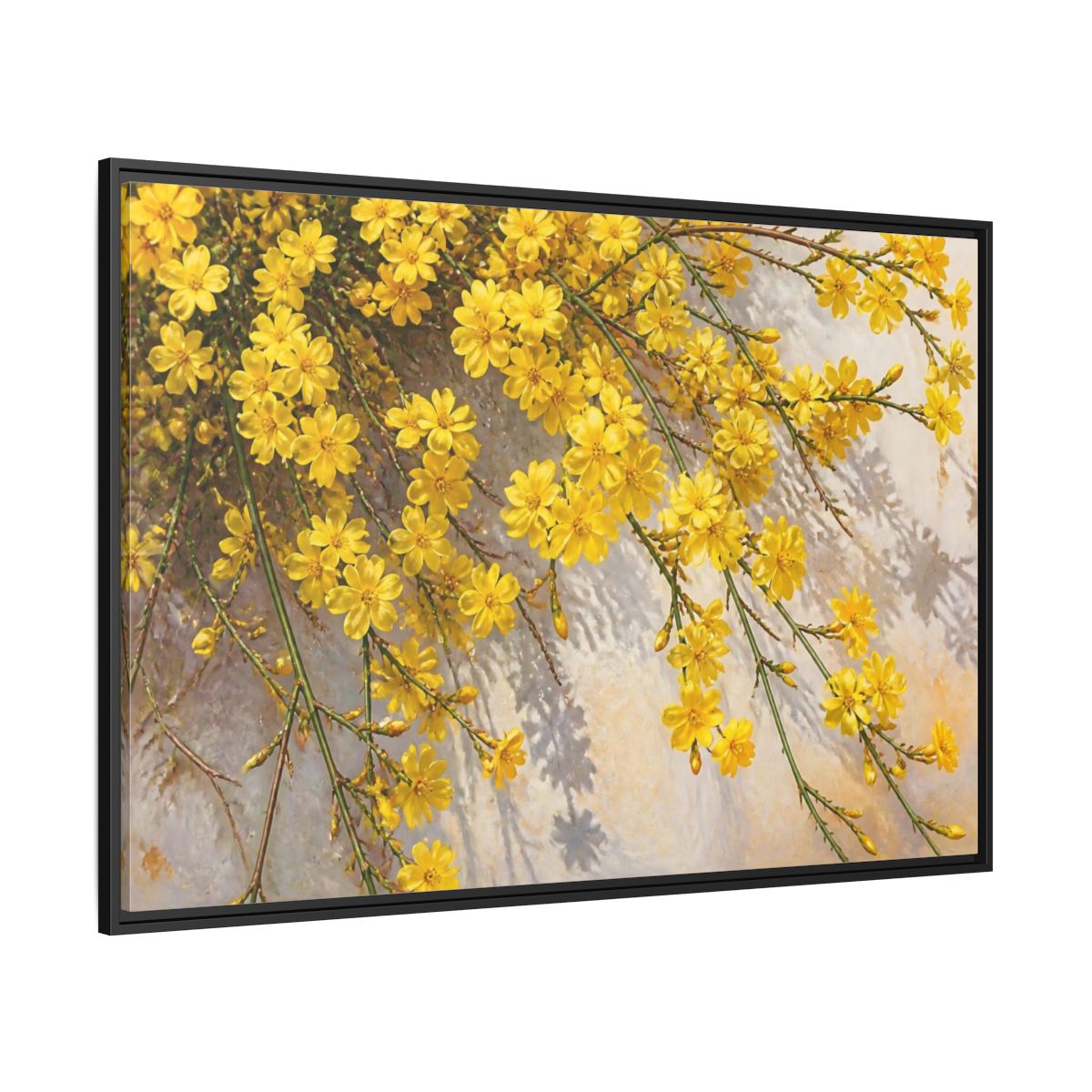 Side Mockup 12. Yellow Jasmine Floral Branches shown as framed canvas print