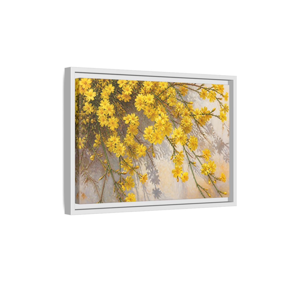 Side Mockup 4. Yellow Jasmine Floral Branches shown as framed canvas print