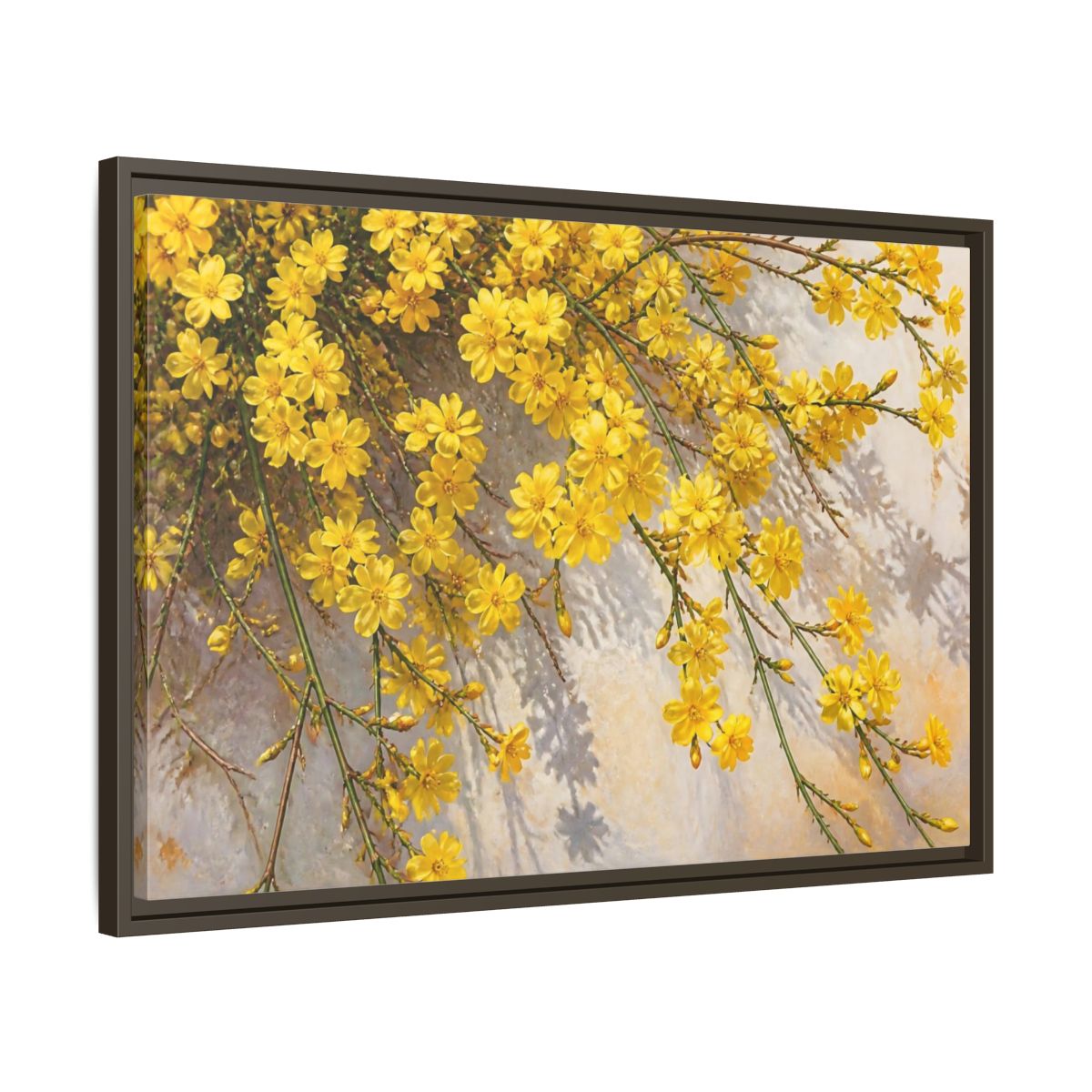Side Mockup 11. Yellow Jasmine Floral Branches shown as framed canvas print