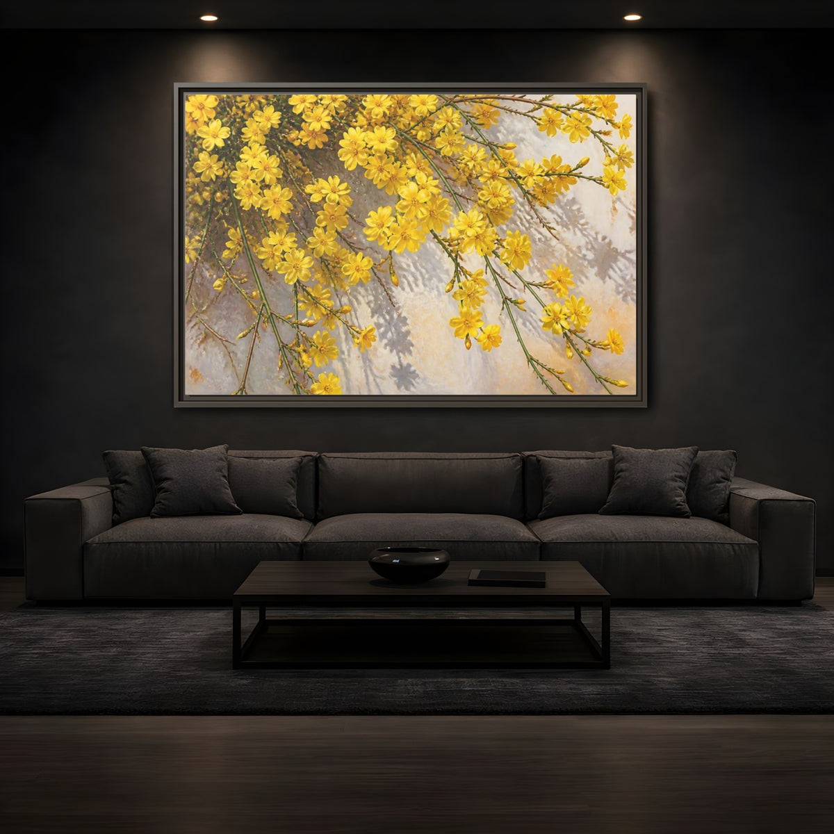 Mockup 3. Yellow Jasmine Floral Branches shown as framed canvas print