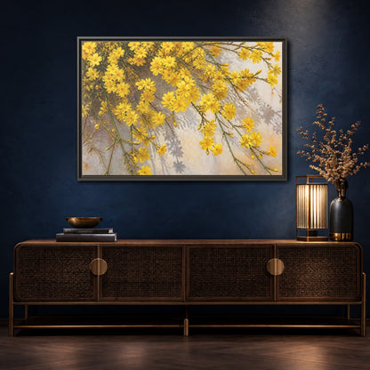 Mockup 4. Yellow Jasmine Floral Branches shown as framed canvas print
