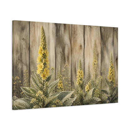 Main Mockup. Yellow Mullein Blooms shown as canvas print