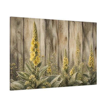 Side Mockup 1. Yellow Mullein Blooms shown as canvas print