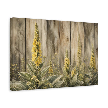 Side Mockup 4. Yellow Mullein Blooms shown as canvas print