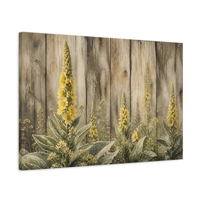 Side Mockup 2. Yellow Mullein Blooms shown as canvas print