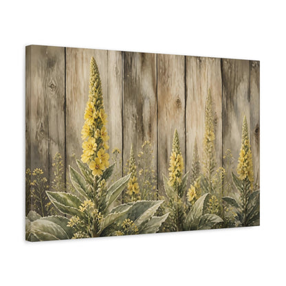 Side Mockup 3. Yellow Mullein Blooms shown as canvas print