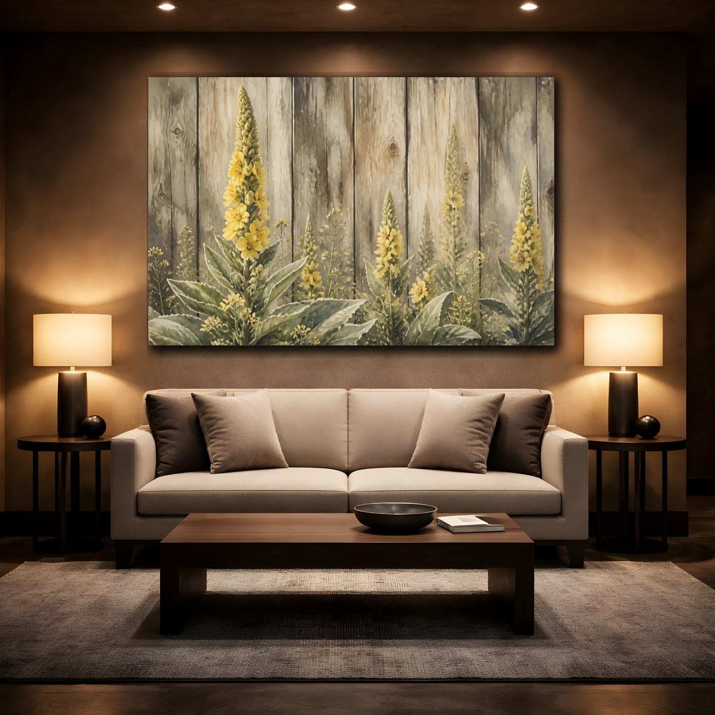 Mockup 2. Yellow Mullein Blooms shown as canvas print