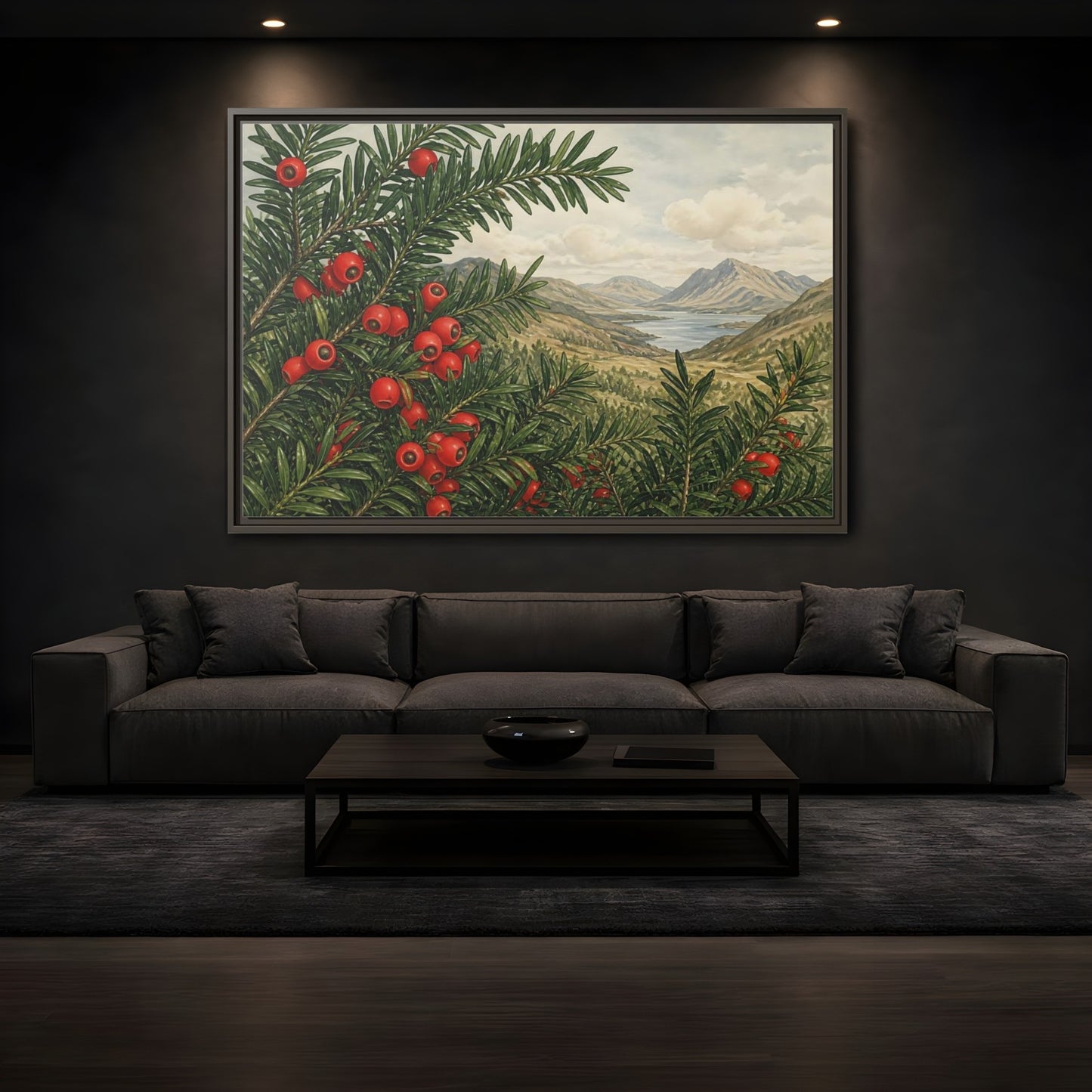 Mockup 3. Yew Branches With Red Berries shown as framed canvas print