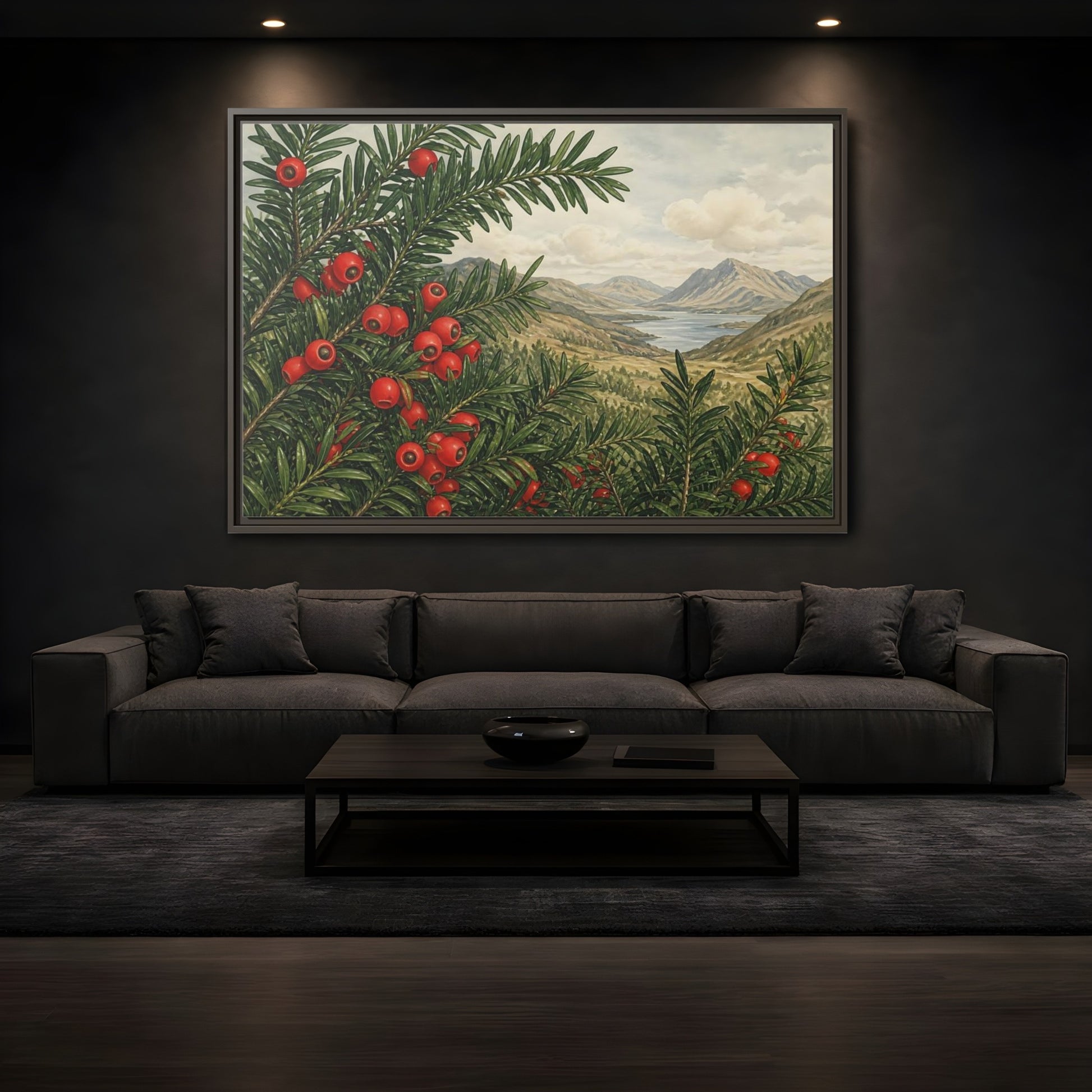 Mockup 3. Yew Branches With Red Berries shown as framed canvas print
