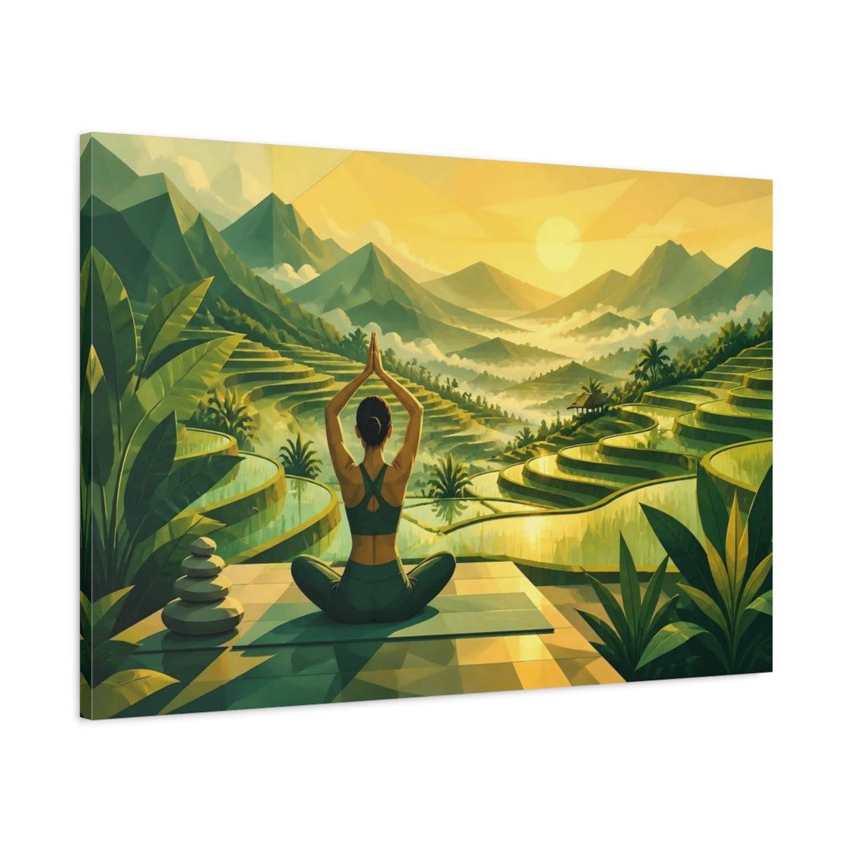 Main Mockup. Yoga At Rice Terraces shown as canvas print
