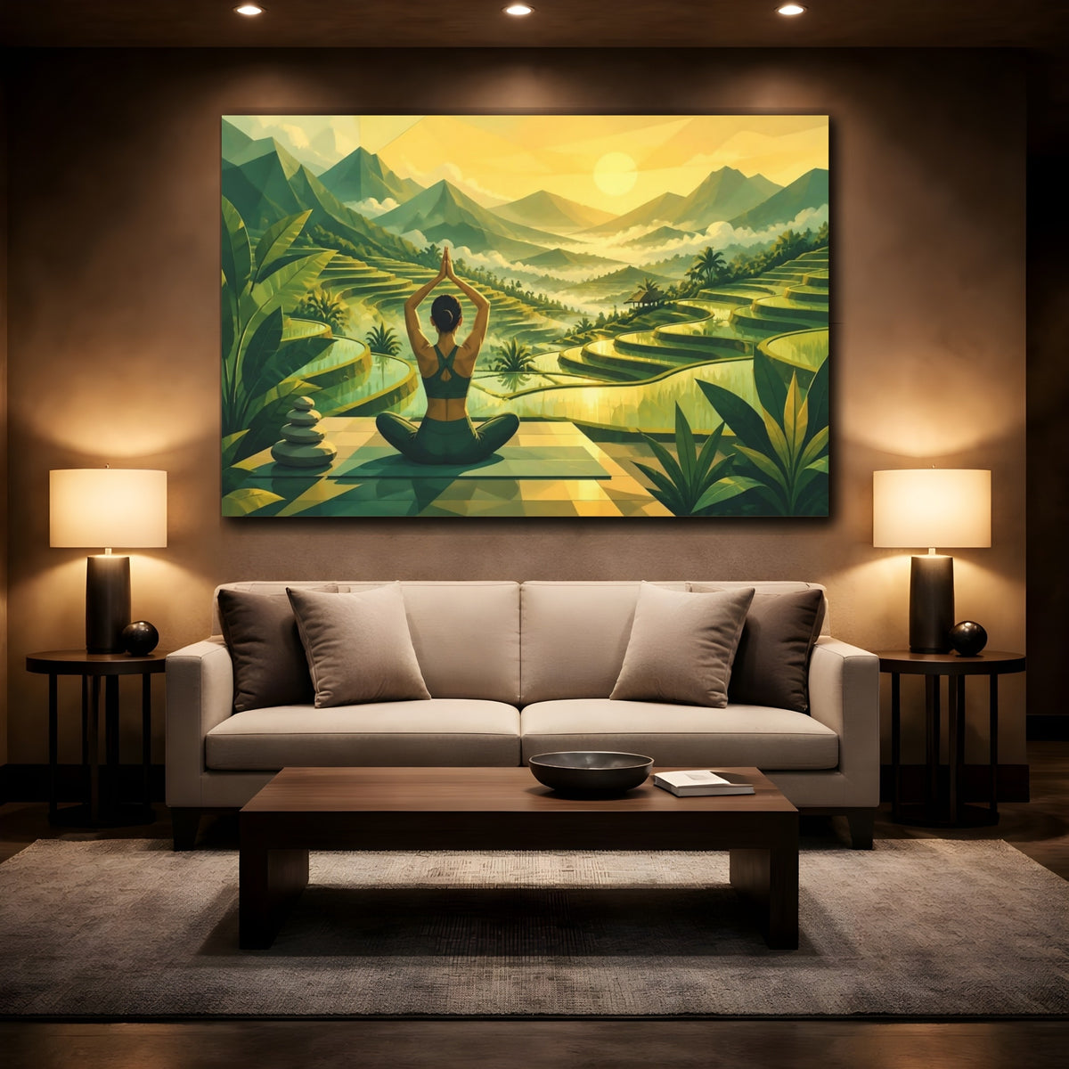 Mockup 2. Yoga At Rice Terraces shown as canvas print