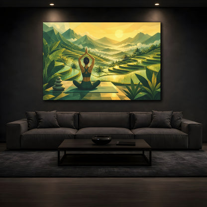 Mockup 3. Yoga At Rice Terraces shown as canvas print