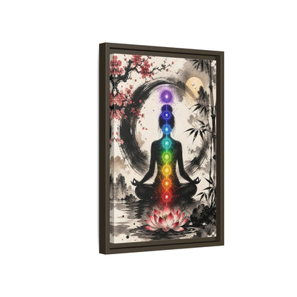 Side Mockup 5. Yoga Chakra Silhouette shown as framed canvas print
