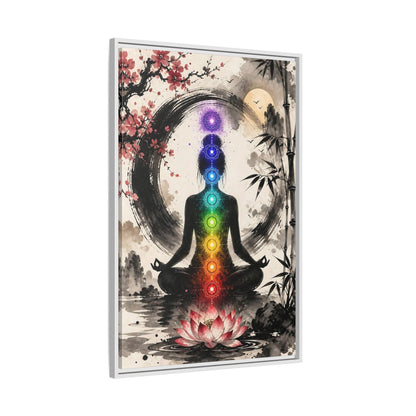 Side Mockup 9. Yoga Chakra Silhouette shown as framed canvas print