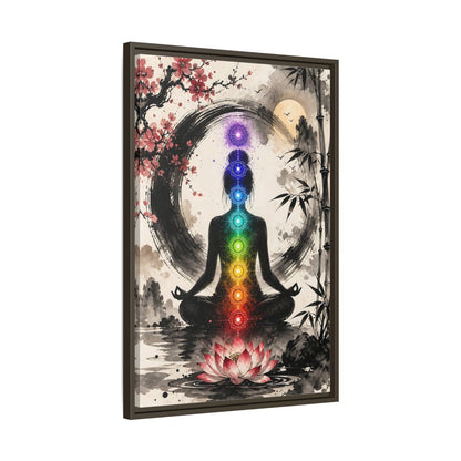 Side Mockup 11. Yoga Chakra Silhouette shown as framed canvas print