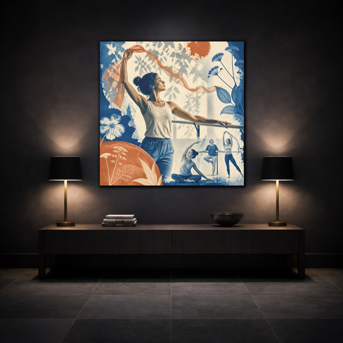 Mockup 3. Yoga Flow Silhouette shown as canvas print