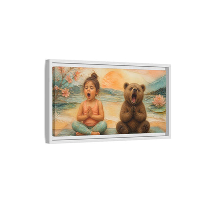 Side Mockup 6. Yoga Girl & Bear shown as framed canvas print