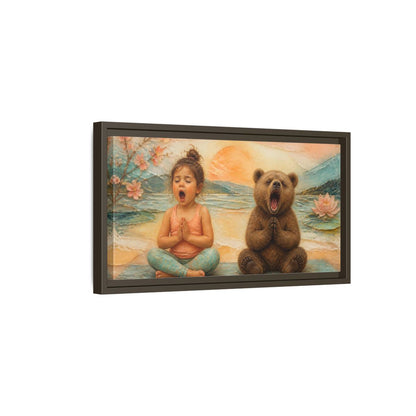Side Mockup 7. Yoga Girl & Bear shown as framed canvas print