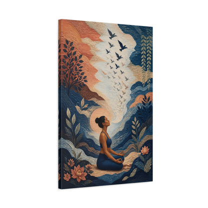 Side Mockup 2. Yoga Meditating Woman shown as canvas print