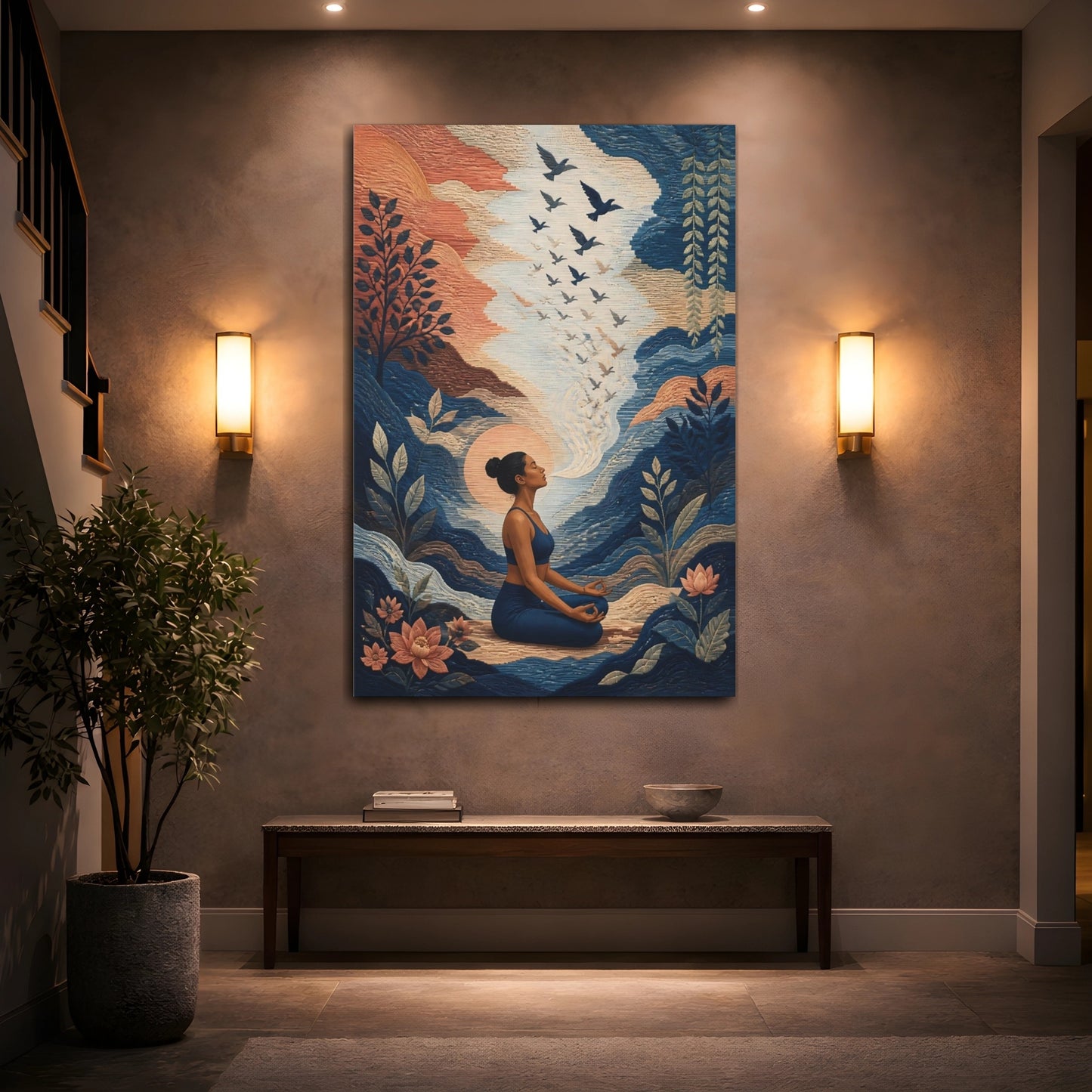 Mockup 2. Yoga Meditating Woman shown as canvas print