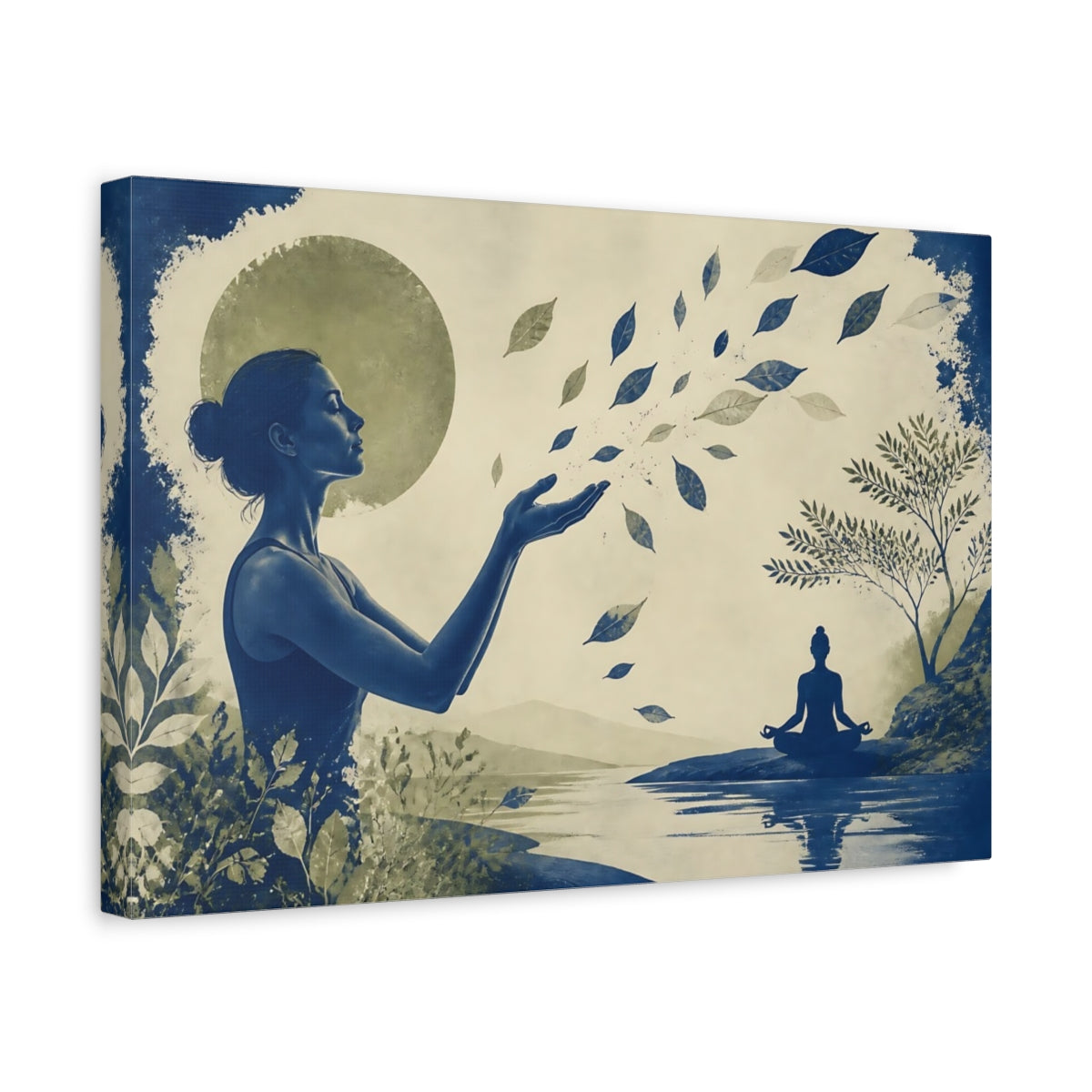 Side Mockup 4. Yoga Meditation Silhouette shown as canvas print
