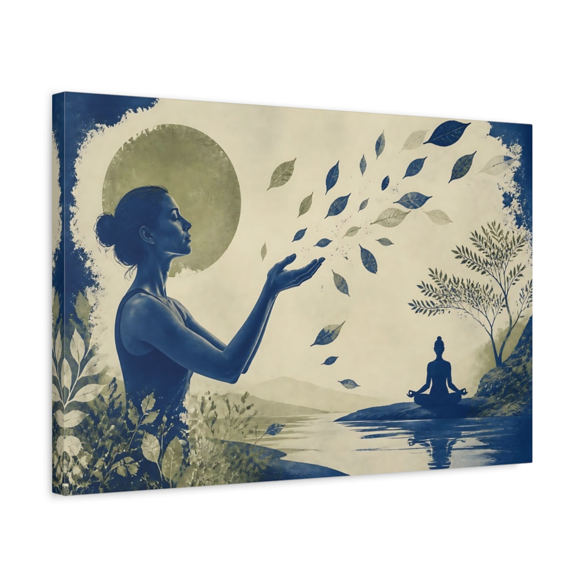 Side Mockup 3. Yoga Meditation Silhouette shown as canvas print