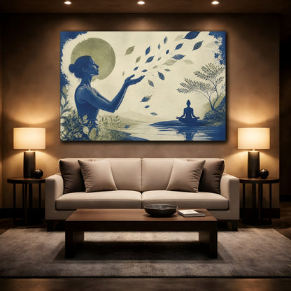 Mockup 2. Yoga Meditation Silhouette shown as canvas print