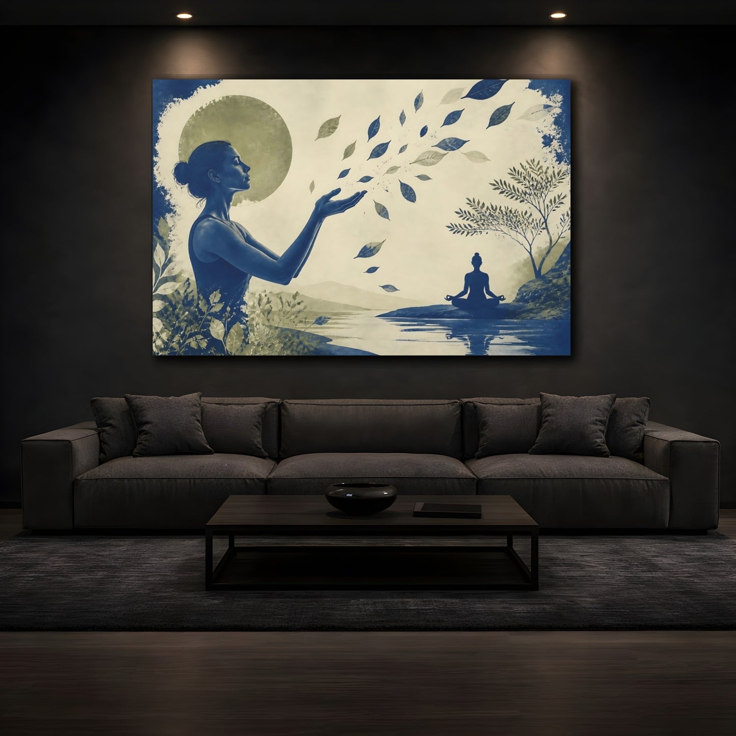 Mockup 3. Yoga Meditation Silhouette shown as canvas print