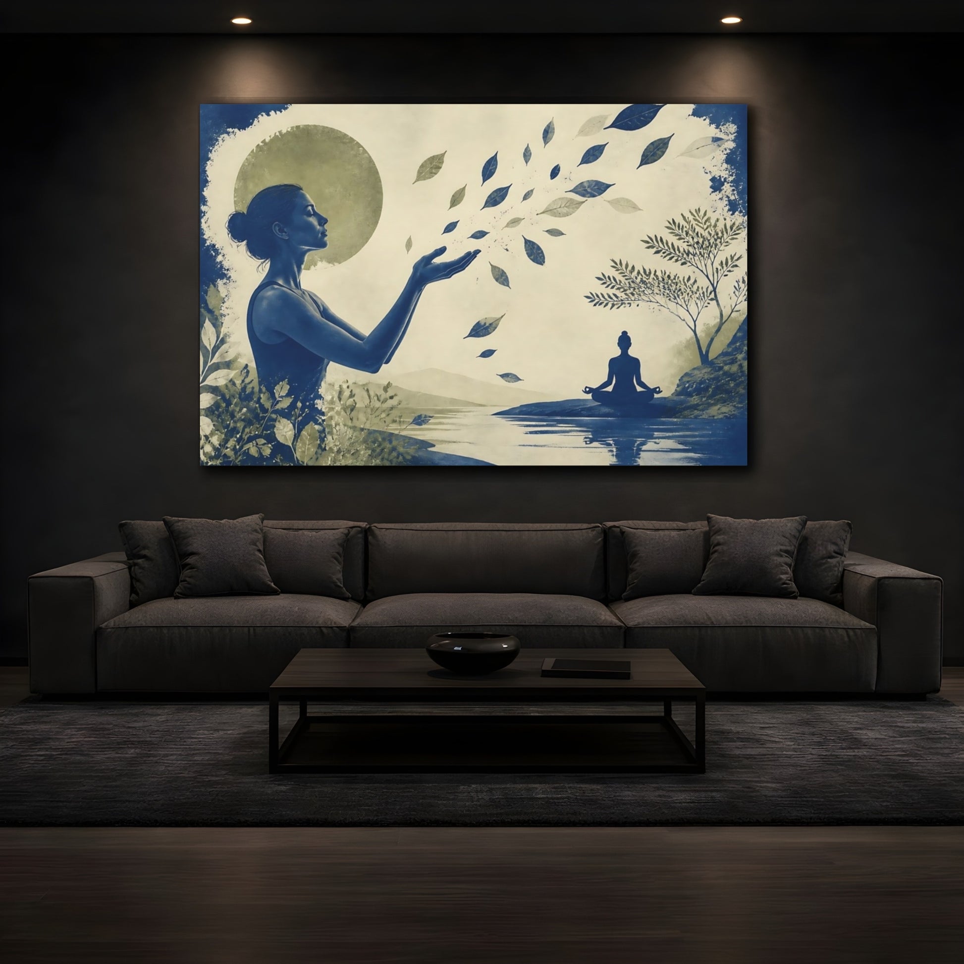 Mockup 3. Yoga Meditation Silhouette shown as canvas print