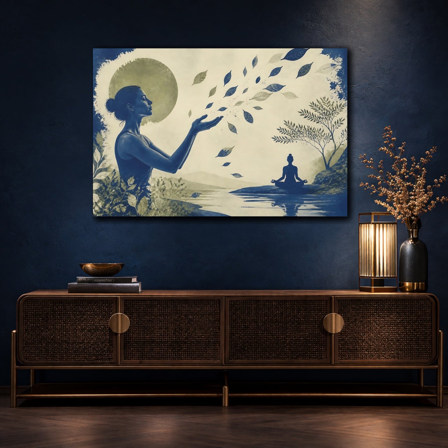 Mockup 4. Yoga Meditation Silhouette shown as canvas print